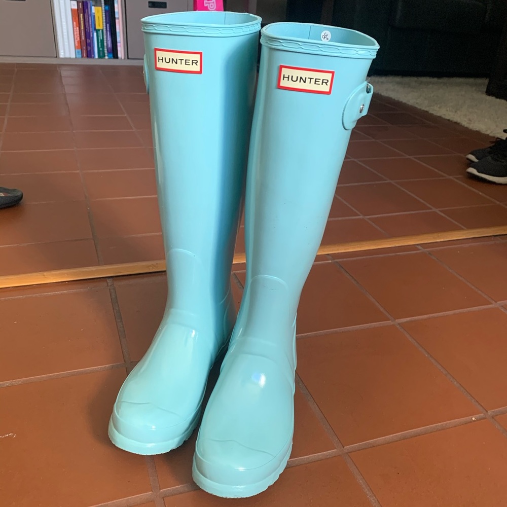 SOLD- Mint Blue Tall Hunter Boots size 7